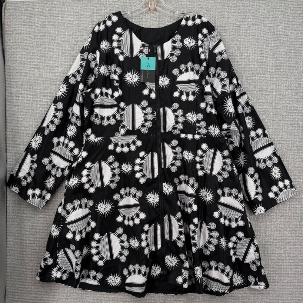 Ray Darten Fit Flare Zip Up Mini Dress Womens 3X Black White Abstract Funky Fun